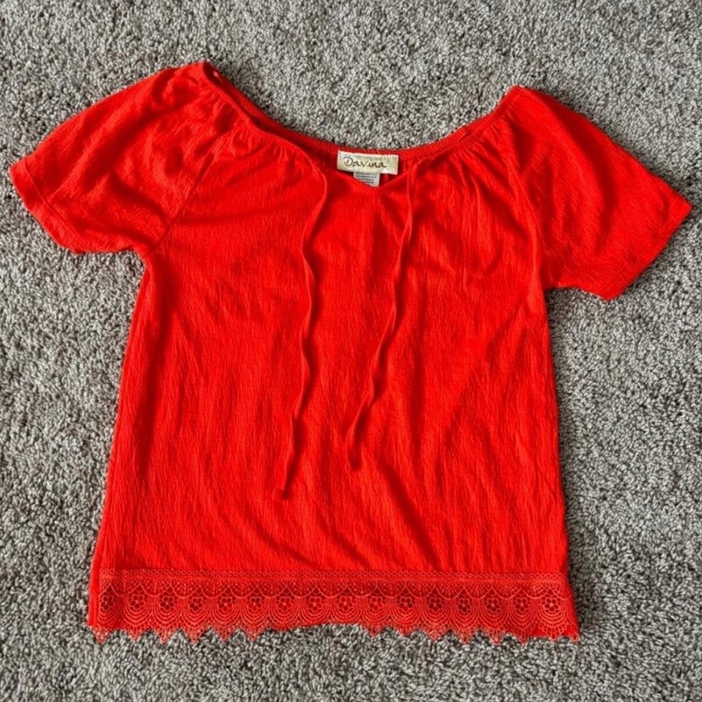 Red Top with Lace Hem